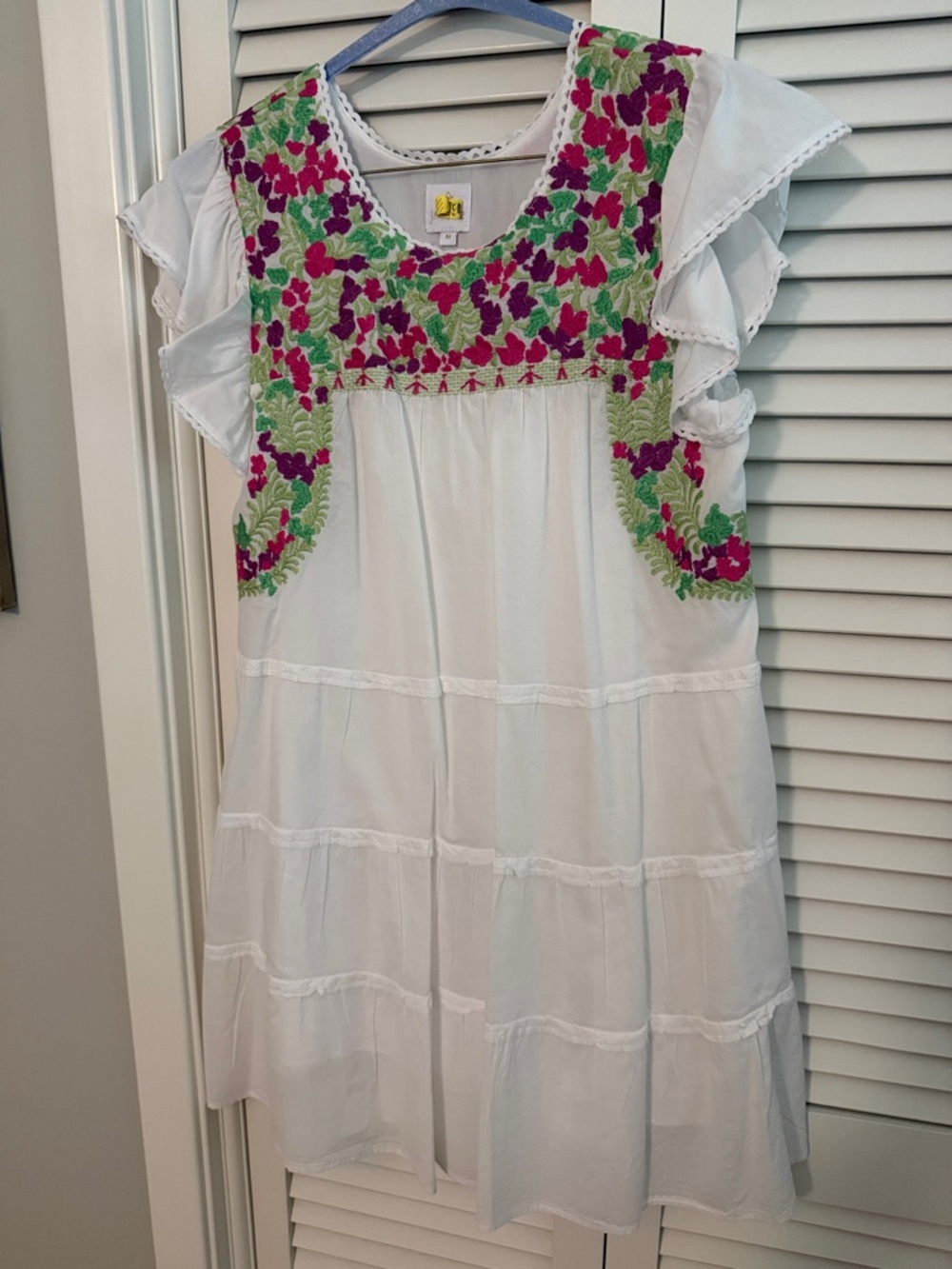 Embroidery flutter sleeve dress